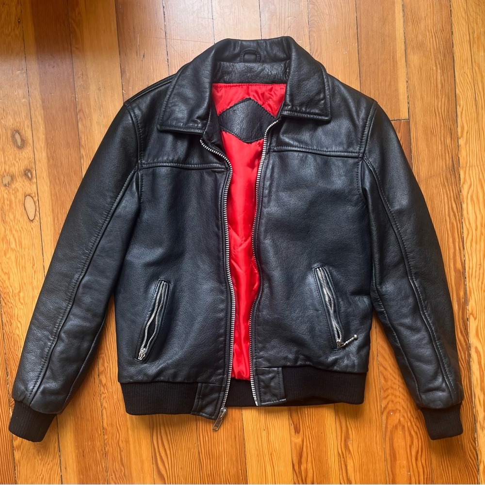 Red and Black Bomber Jacket with Ribbed Cuffs